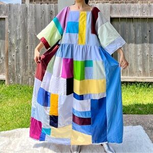 Handmade Quilted Patchwork Colorblock Dress SKU 05224